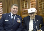Maj. Gen. John F. Nichols, left, the adjutant general of Texas, sits with retired Lt. Col. Dick Cole prior to a Texas Senate event honoring the Doolittle Raiders of World War II, in Austin, Texas, March 6, 2017. Cole, 101, is the last surviving member of the Doolittle Raid. 