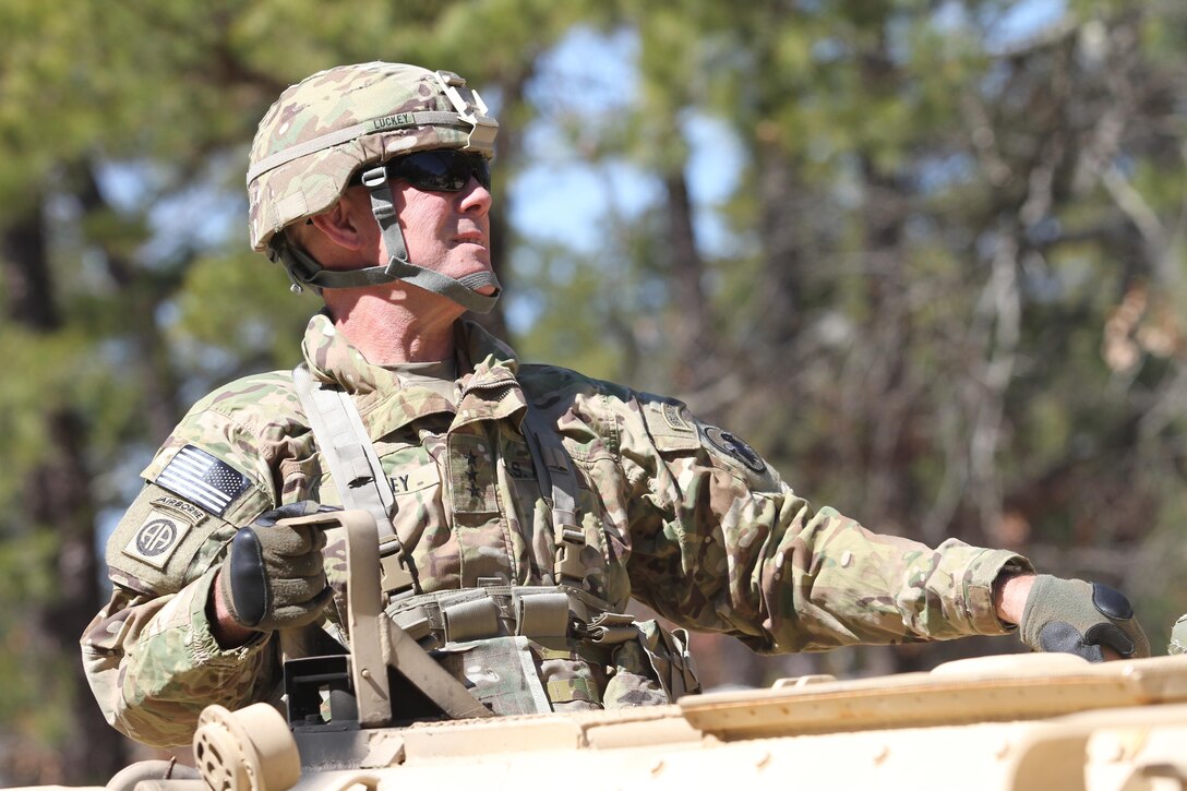 U.S. Army Reserve Commanding General, Lt. Gen. Charles Luckey, visits the training areas on Fort McGuire-Dix-Lakehurst during WAREX 78-17-01 on March 23, 2017. Warrior Exercises are designed to prepare units to be combat-ready by immersing them in scenarios where they train, as they would fight. Roughly 60 units from the U.S. Army Reserve, U.S. Army, U.S. Air Force and other components are participating in the WAREX. (U.S. Army photo by Sergeant Philip Scaringi)