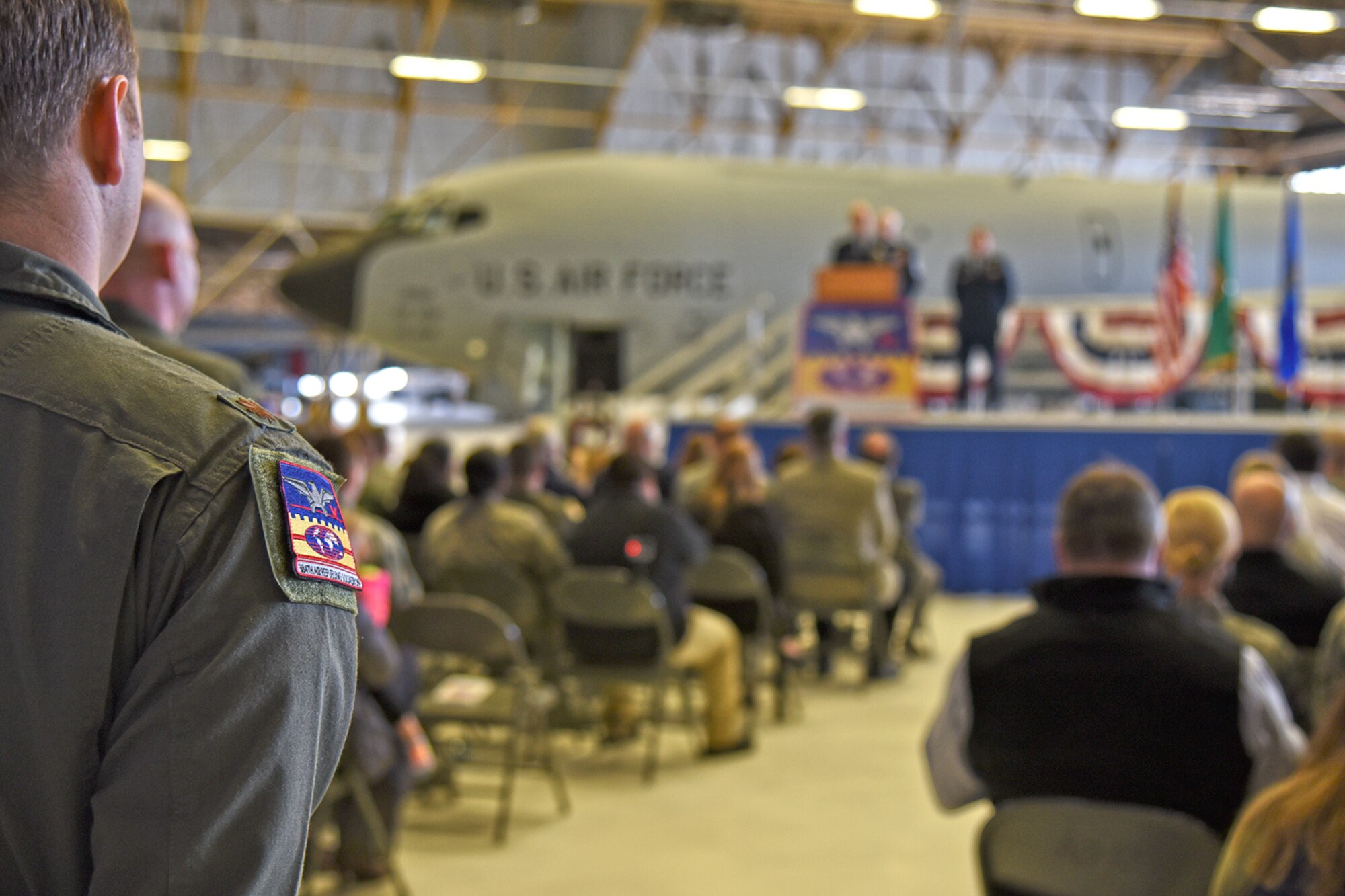 Lt. Col. Sean McClune assumes command of the 384th Air Refueling Squadron during an assumption of command ceremony Mar. 23, 2017, at Fairchild Air Force Base, Washington. McClune, previously the 92nd Operations Support Squadron director of operations, is the first Fairchild commander assigned to the 384th ARS after its relocation from McConnell AFB, Kansas. (U.S. Air Force photo/Senior Airman Mackenzie Richardson)