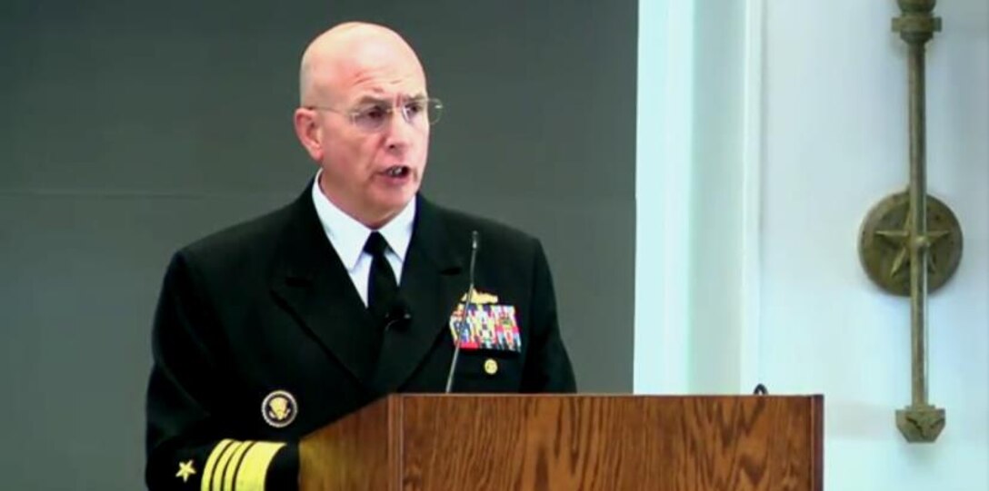 AUSTIN, Texas (March 23, 2017) -- Navy Adm. Kurt W. Tidd, commander of U.S. Southern Command, speaks during the Intelligence in Defense of the Homeland at the University of Texas. (Screenshot of speech broadcast)