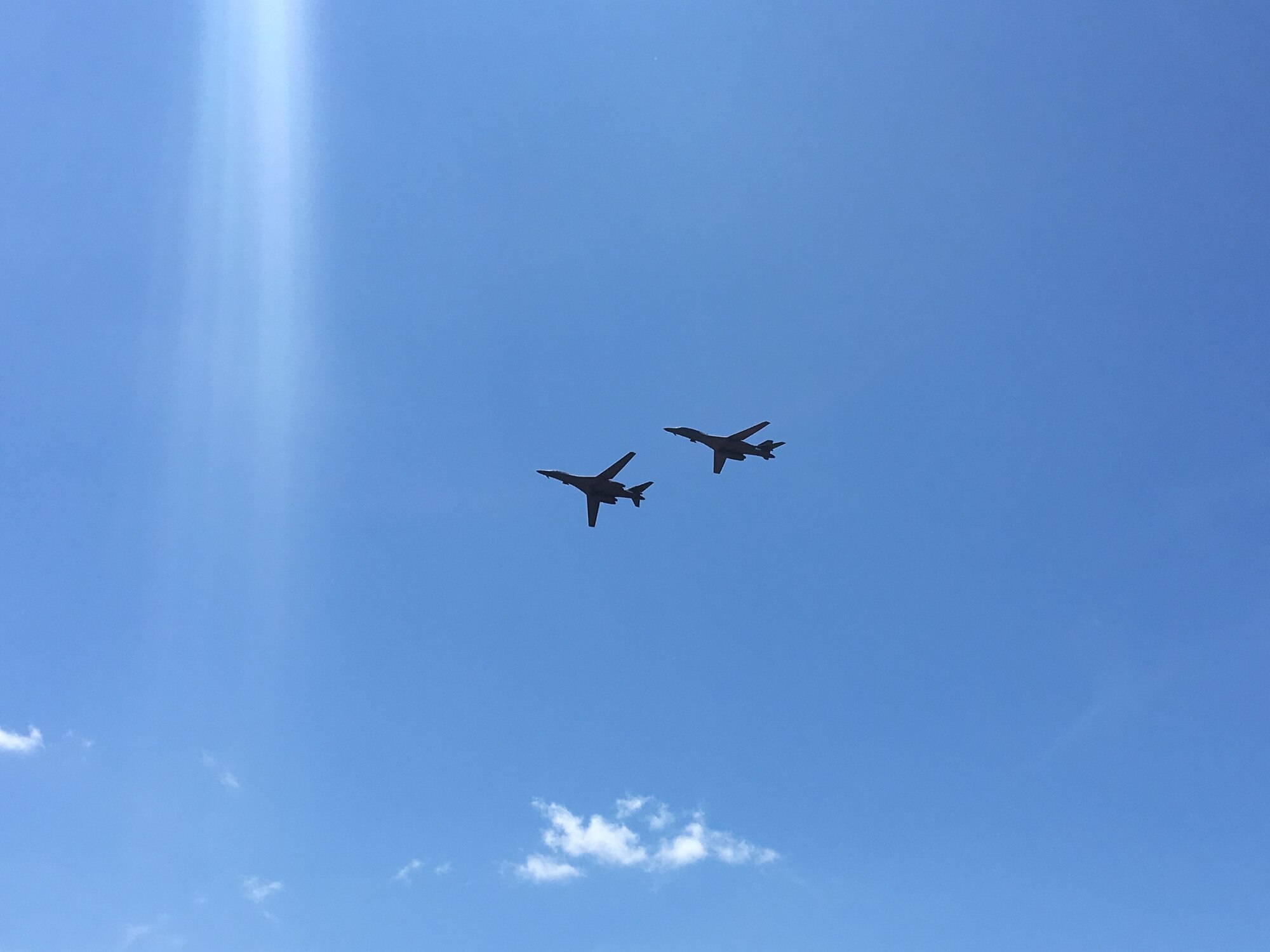 Two U.S. Air Force B-1B Lancer bomber aircraft with the 7th Bomb Wing, 9th Expeditionary Bomb Squadron from Dyess Air Force Base, Texas, currently deployed to Andersen Air Force Base in Guam, conduct a flyover during Langkawi International Maritime and Aerospace Exhibition (LIMA) 2017, Langkawi Island, Malaysia, March 21, 2017. LIMA is the premier aerospace and maritime exhibition in Malaysia. The biennial event helps grow military-to-military relationship between participants. The B-1 is a highly versatile, multi-mission weapon system that can rapidly deliver massive quantities of precision and non-precision weapons against any adversary. The B-1 is a key component to improving both joint service and ally interoperability. The rotation of this aircraft supports U.S. Pacific Command’s Continuous Bomber Presence, and is specifically designed to demonstrate the commitment of the U.S. to the Indo-Asia-Pacific region and regional security. (U.S. Air Force photo by Capt. Jessica Clark)