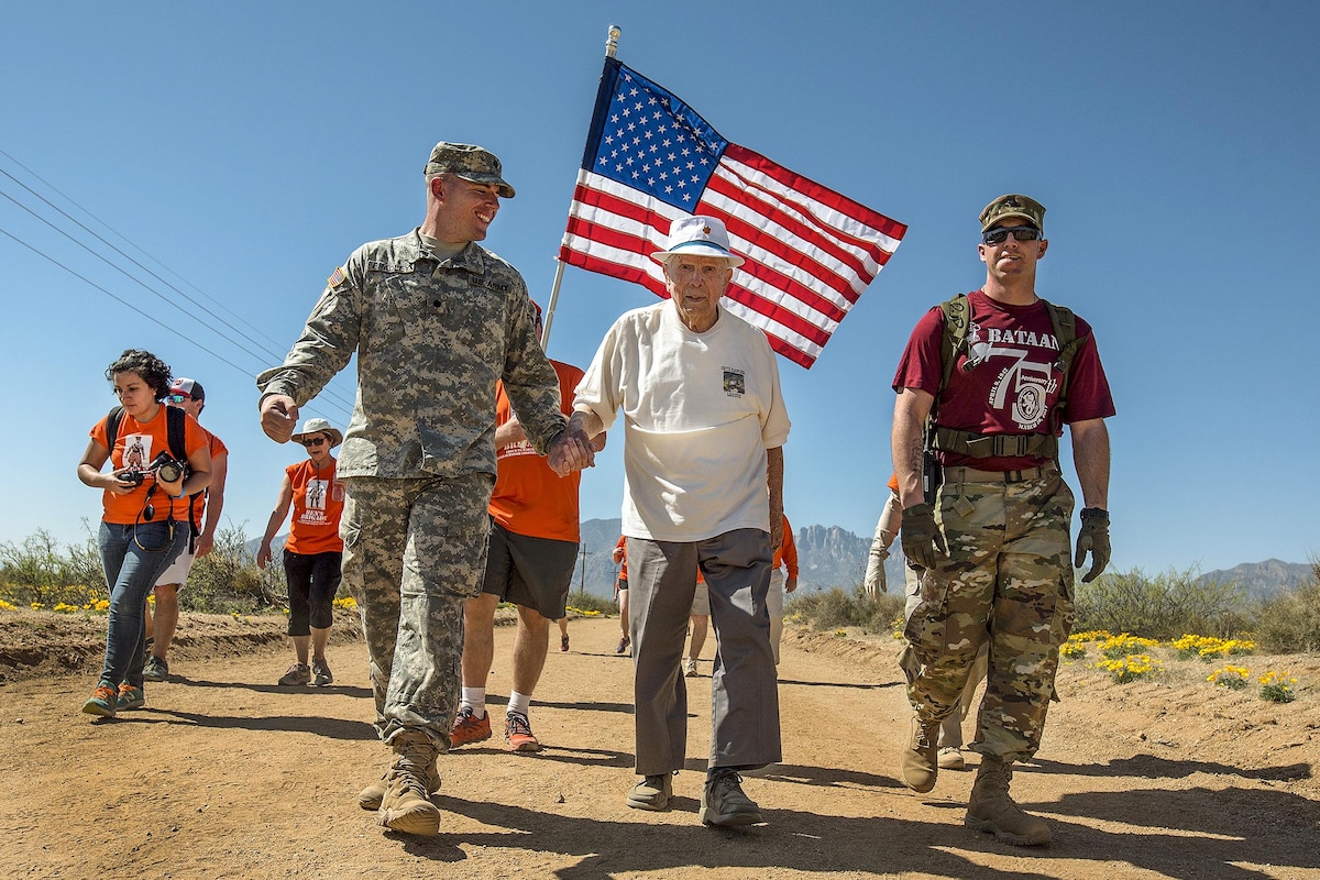 A 99-year-old retired soldier walks in the annual Bataan Memorial Death March.