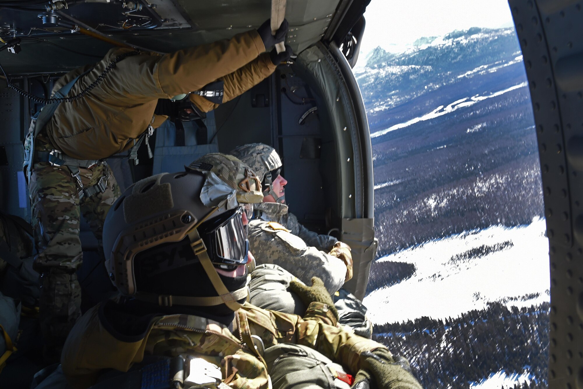 Tactical air control party Airmen with the 3rd Air Support Operations Squadron and paratroopers with the 4th Quartermaster Company, 725th Brigade Support Battalion (Airborne), 4th Infantry Brigade Combat Team (Airborne), 25th Infantry Division, U.S. Army Alaska, conduct jump training at the Malemute Drop Zone at Joint Base Elmendorf-Richardson, Alaska, March 22, 2017. Routine jump training is conducted to maintain proficiency and train for prospective missions. 