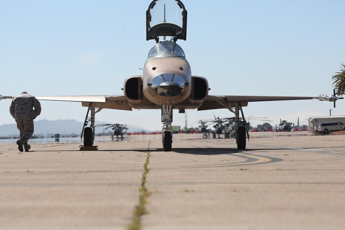 F-5N Tiger II fighter jets with Marine Fighter Training Squadron (VMFT) 401 trained at MCAS Miramar with Marine Fighter Attack Squadron (VMFA) 314 and the 310th Fighter Squadron March 16. This training allowed both services to experience different flight tactics and train with different aircraft.