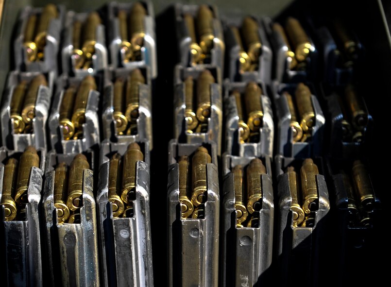 A crate of blank 5.56mm ammunition sits open before being distributed to U.S. Air Force 8th Security Forces Squadron members during a field training exercise at Kunsan Air Base, Republic of Korea, March 17, 2017. (U.S. Air Force photo by Senior Airman Colville McFee/Released)