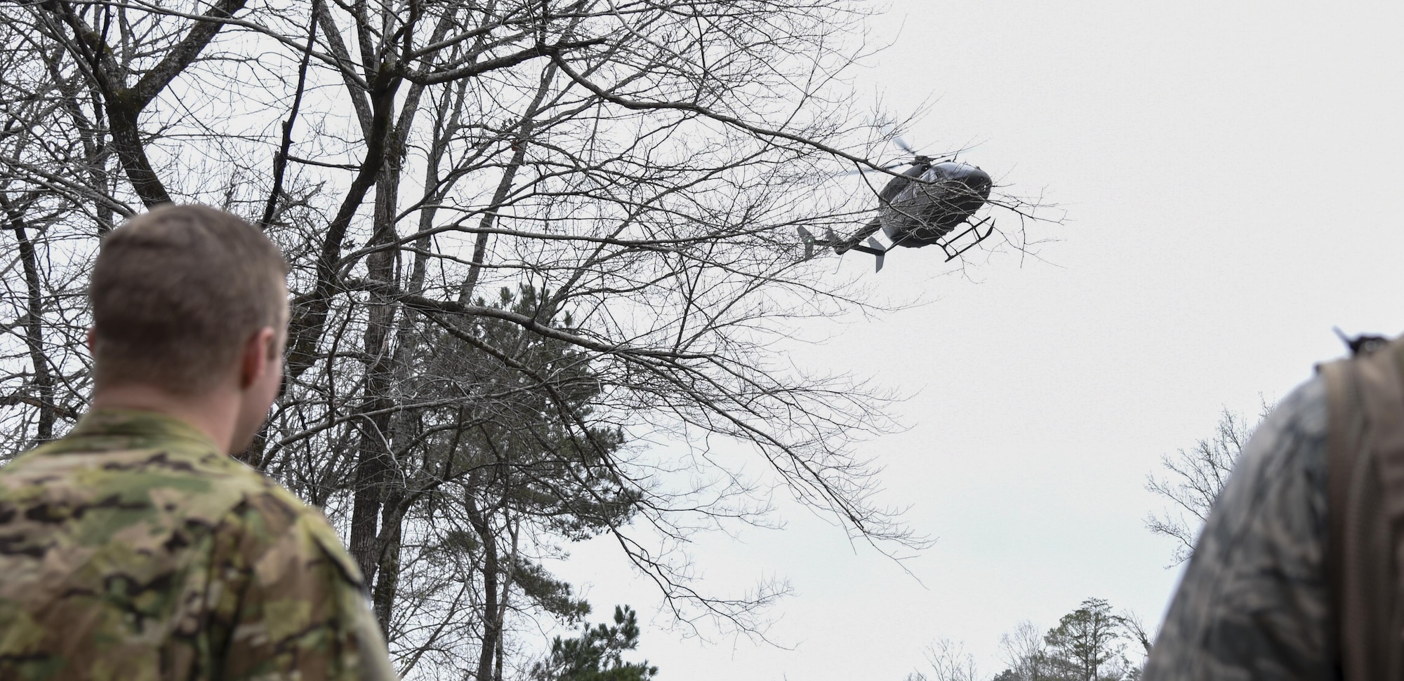 Airmen from the 117th Air Refueling Wing conduct survival training in Hanceville, Ala., Feb. 12, 2017.  The survival course instructed Airmen how to navigate unknown terrain in order to find a safe landing zone to be extracted by helicopter.  The training is mandatory every three years to maintain mission readiness.  (U.S. Air National Guard photo by Staff Sgt. Jeremy Farson)