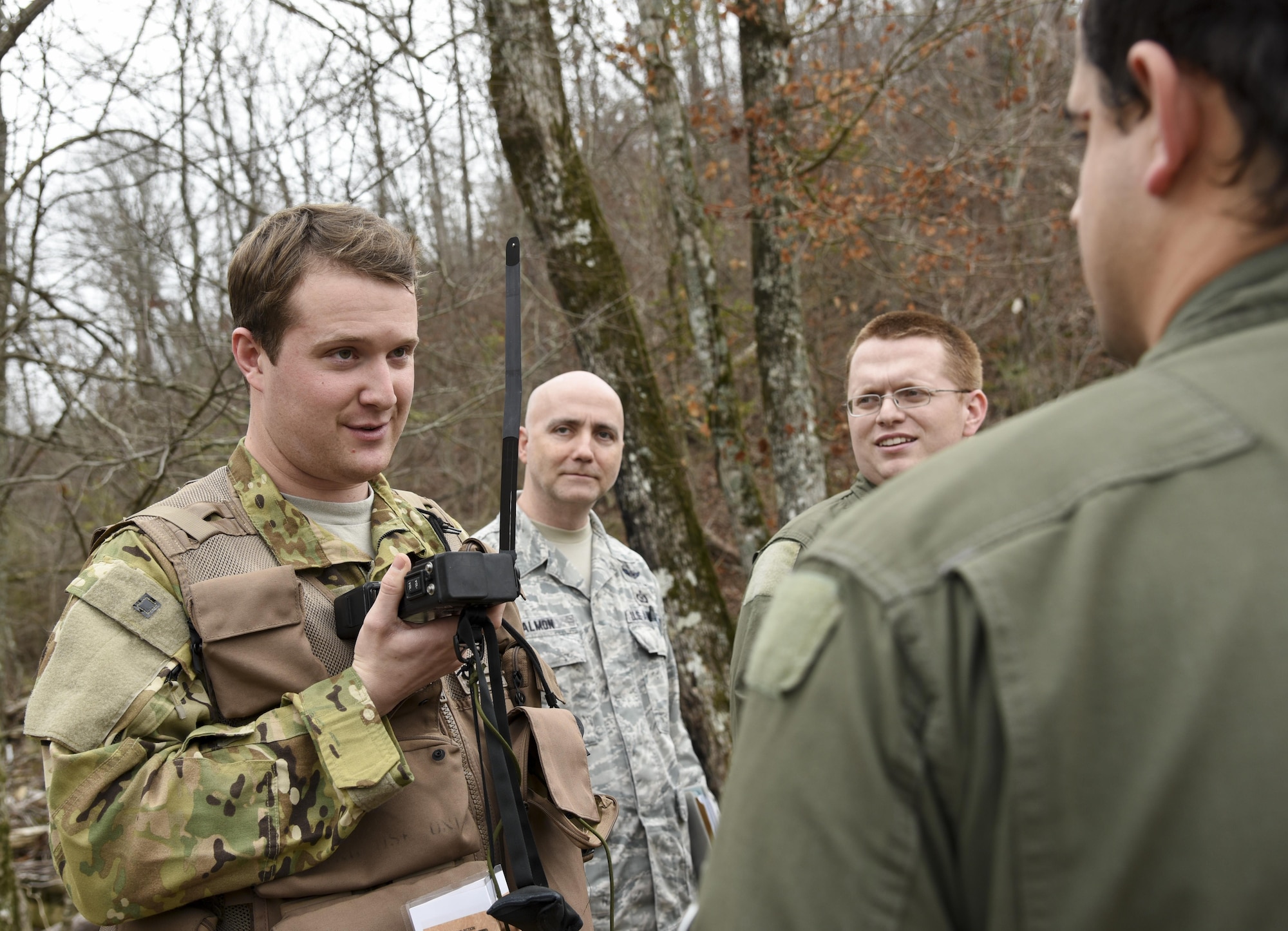 Airmen from the 117th Air Refueling Wing conduct survival training in Hanceville, Ala., Feb. 12, 2017.  The survival course instructed Airmen how to navigate unknown terrain in order to find a safe landing zone to be extracted by helicopter.  The training is mandatory every three years to maintain mission readiness.  (U.S. Air National Guard photo by Staff Sgt. Jeremy Farson)