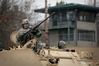 Army Reserve Combat Engineers assigned to 366th Engineer Company, Canton New York: Staff Sgt. Jason Kelly, left, with Spc. Burton Samphier, speak through their headsets before a gunnery crew live-fire qualification in a M113 Armored Personnel Carrier at the Operation Cold Steel exercise at Fort McCoy, Wisconsin, Mar. 23, 2017. Operation Cold Steel is the U.S. Army Reserve’s first large-scale live-fire training and crew-served weapons qualification and validation exercise taking place from March 9 through April 25, 2017. Cold Steel is key to ensuring that America’s Army Reserve units and Soldiers are trained and ready to deploy on short-notice and bring combat-ready and lethal firepower in support of the Total Army and Joint Force partners around the world. In support of the Total Army Force, First Army Master Gunners participated in Cold Steel to provide expertise in crew level gunnery qualifications, and to develop Vehicle Crew Evaluator training, preparing units here and when they return to their home stations to conduct crew served weapons training and vehicle crew gunnery at the unit-level. 475 crews with an estimated 1,600 Army Reserve Soldiers will certify in M2, M19 and M240 Bravo crew served weapons mounted to various military vehicle platforms such as Humvees, Family of Medium Tactical Vehicles, Heavy Expanded Mobility Tactical Trucks, and Heavy Equipment Transport Systems across 12-day rotations (15 crews per cycle) through the seven-week exercise.
(U.S. Army Reserve photo by Master Sgt. Anthony L. Taylor)