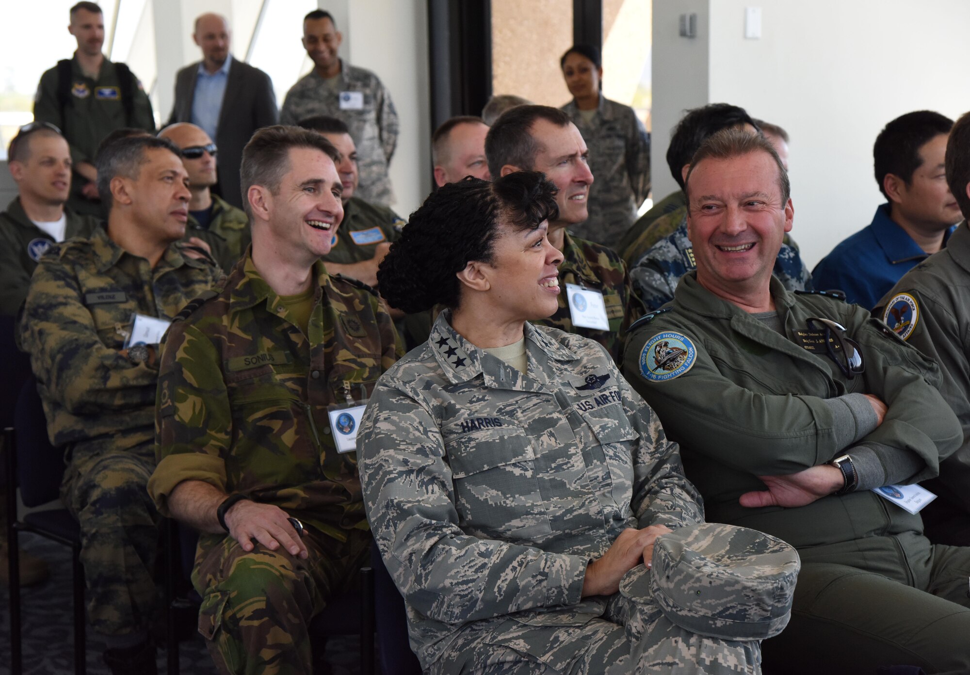 Lt. Gen. Stayce Harris, assistant vice chief of staff and director, Air Staff, Headquarters U.S. Air Force, Washington, D.C., listens to a weather training course briefing during an Air Attaché visit at the weather training facility March 20, 2017, on Keesler Air Force Base, Miss. Harris, the Deputy Chairman of the Air Force Council, and  Air Force international Corps of Air Attachés accreditation official, attended the tour to receive an overview of industrial, cultural and social aspects of the U.S. military and develop cordial relations amongst international attachés. (U.S. Air Force photo by Kemberly Groue)