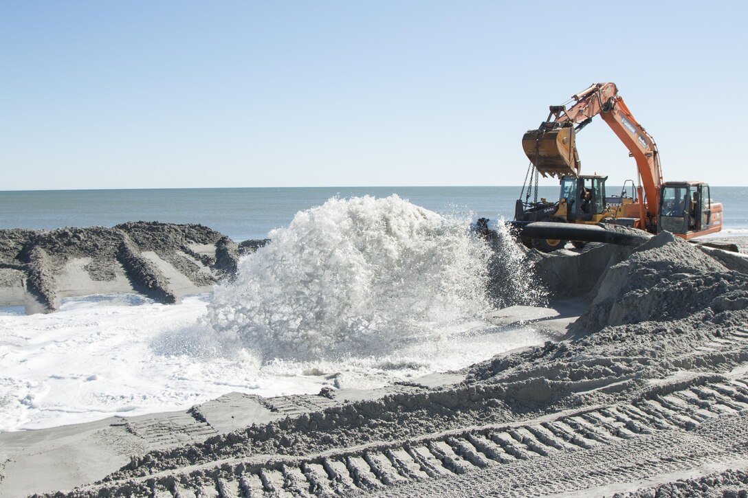 The Charleston District was able to dredge material from the channel and place it on Murrells Inlet because the material was made up of 90% sand.