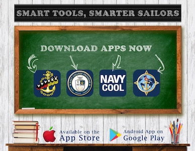 "Smart Tools, Smarter Sailors" is an information graphic created to provide educational tools and applications available to Sailors for download. The mobile applications shown are final multiple score (FMS), credentialing opportunities online (Navy COOL), center for language, regional expertise and culture (CLREC) and navy college program (NCP). 