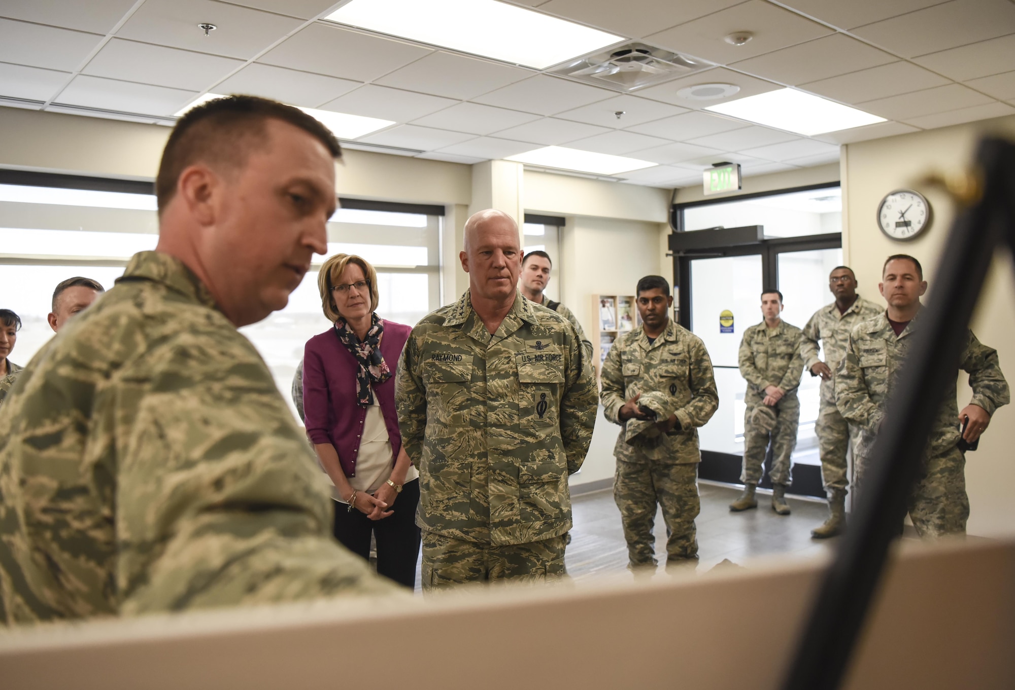 Col. Matthew Hanson, 460th Medical Group commander, left, outlined the future medical facilities as they move on base to better support Team Buckley to Gen. Jay Raymond, commander of Air Force Space Command, March 17, 2017, at Buckley Air Force Base, Colo. Buckley boasts America’s Premier Space Wing, installation support to 95 multiservice and multinational units, a population of over 94,000 Team Buckley members, and a mission that is critical to the nation’s safety. (U.S. Air Force photo by Airman Holden Faul)