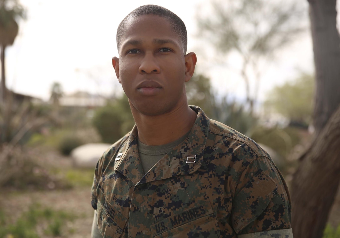 Capt. Jason Samuel, Aide-De-Camp, Marine Air Ground Task Force Training Command, graduated high school when he was 16 years old and has served in the Marine Corps for nearly a decade. In his free time, Samuel gives back to the church through music. (U.S. Marine Corps photo by Cpl. Medina Ayala-Lo)