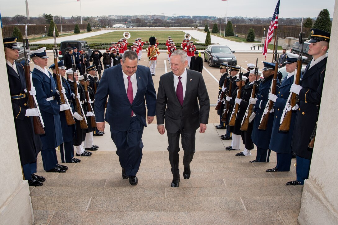Defense Secretary Jim Mattis meets Greek Defense Minister Panos Kammenos at the Pentagon, March 24, 2017. DoD photo by Air Force Staff Sgt. Jette Carr