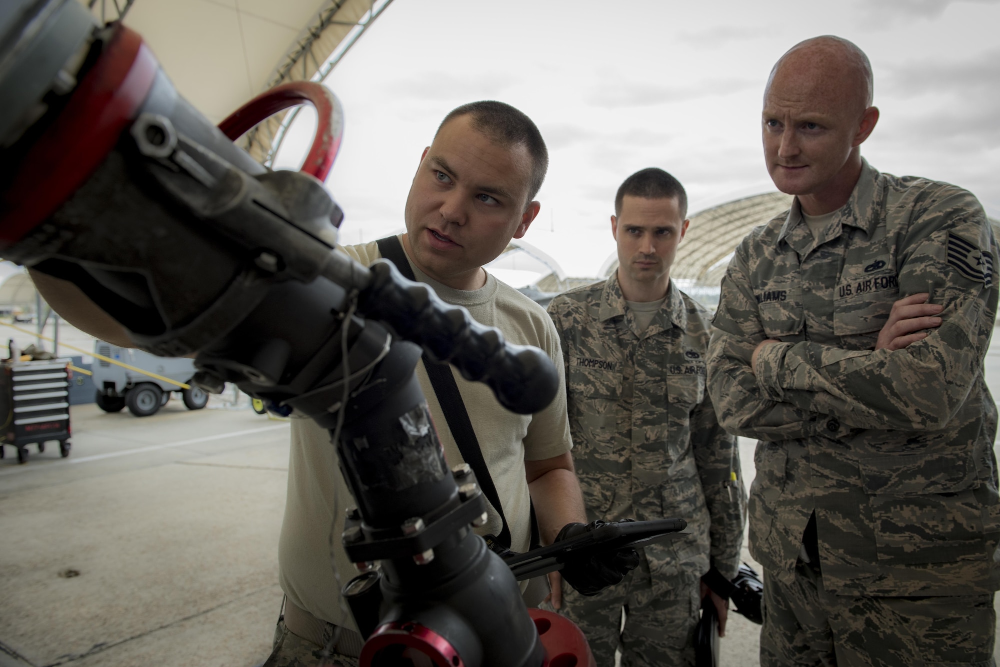 Staff Sgt. Joseph Flanders, 75th Aircraft Maintenance Unit crew chief, refuels an A-10C Thunderbolt II while being monitored by Quality Assurance and a wing inspection team, March 23, 2017, at Moody Air Force Base, Ga. Two WITs visited Moody in order to assess the 23d Maintenance Group’s QA section. During their visit, the WIT inspected nearly 30 different QA programs, with an added focus on corrosion control. (U.S. Air Force photo by Airman 1st Class Lauren M. Sprunk)