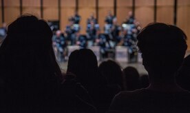 Audience members watch a Jazz Heritage Series performance by the U.S. Air Force Band Airmen of Note and Peter Erskine, American jazz drummer, in Alexandria, Va., March 23, 2017. The series began in 1990 and is broadcast to millions each year through National Public Radio, independent jazz radio stations, satellite radio services and the internet. (U.S. Air Force photo by Senior Airman Jordyn Fetter)