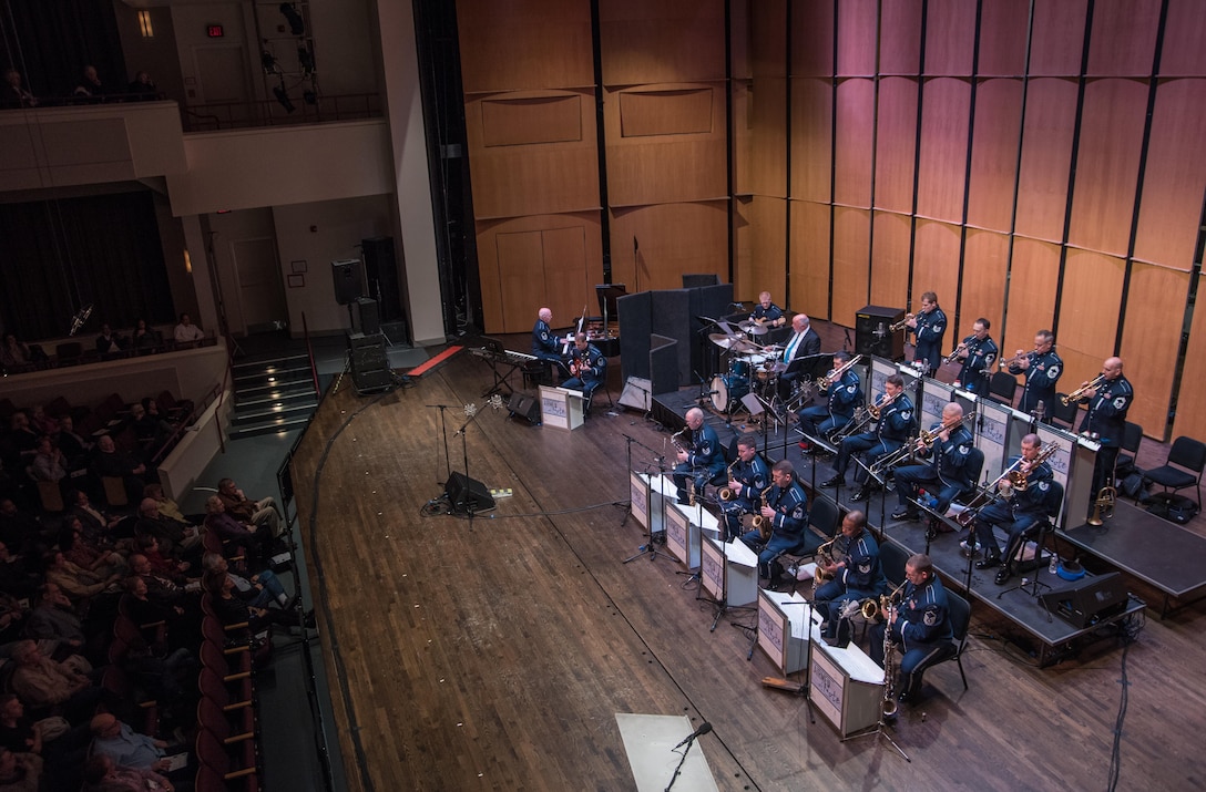 The U.S. Air Force Band Airmen of Note and Peter Erskine, American jazz drummer, perform a Jazz Heritage Series concert in Alexandria, Va., March 23, 2017. Erskine is a renowned musician, having won two Grammy Awards and “Best Jazz Drummer of the Year” by Modern Drummer Magazine readers 10 times. He is one of many jazz icons who have participated in the series, which began in 1990. (U.S. Air Force photo by Senior Airman Jordyn Fetter)
