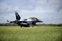 U.S. Air Force Maj. Shawn McGoffin, 354 Fighter Wing deputy inspector general and F-16 pilot, and U.S. Air Force Tech. Sgt. Wesley Walker, a 354th Maintenance Squadron aircraft munitions systems specialist, taxi in an F-16 Fighting Falcon at Royal Australian Air Force Base Williamtown, in New South Wales, Australia, March 24, 2017. Prior to the 18th Aggressor Squadron completing their final sortie in Exercise Diamond Shield, Walker was offered an opportunity to observe the mission of training and preparing Royal Australian Air Force fighter combat instructors, airspace battle managers, fighter intelligence instructors and fighter combat controllers of the RAAF Air Warfare Centre Instructors Course from a perspective he’s never seen before; from 30,000 feet in the air. (U.S. Air Force photo by Tech. Sgt. Steven R. Doty)