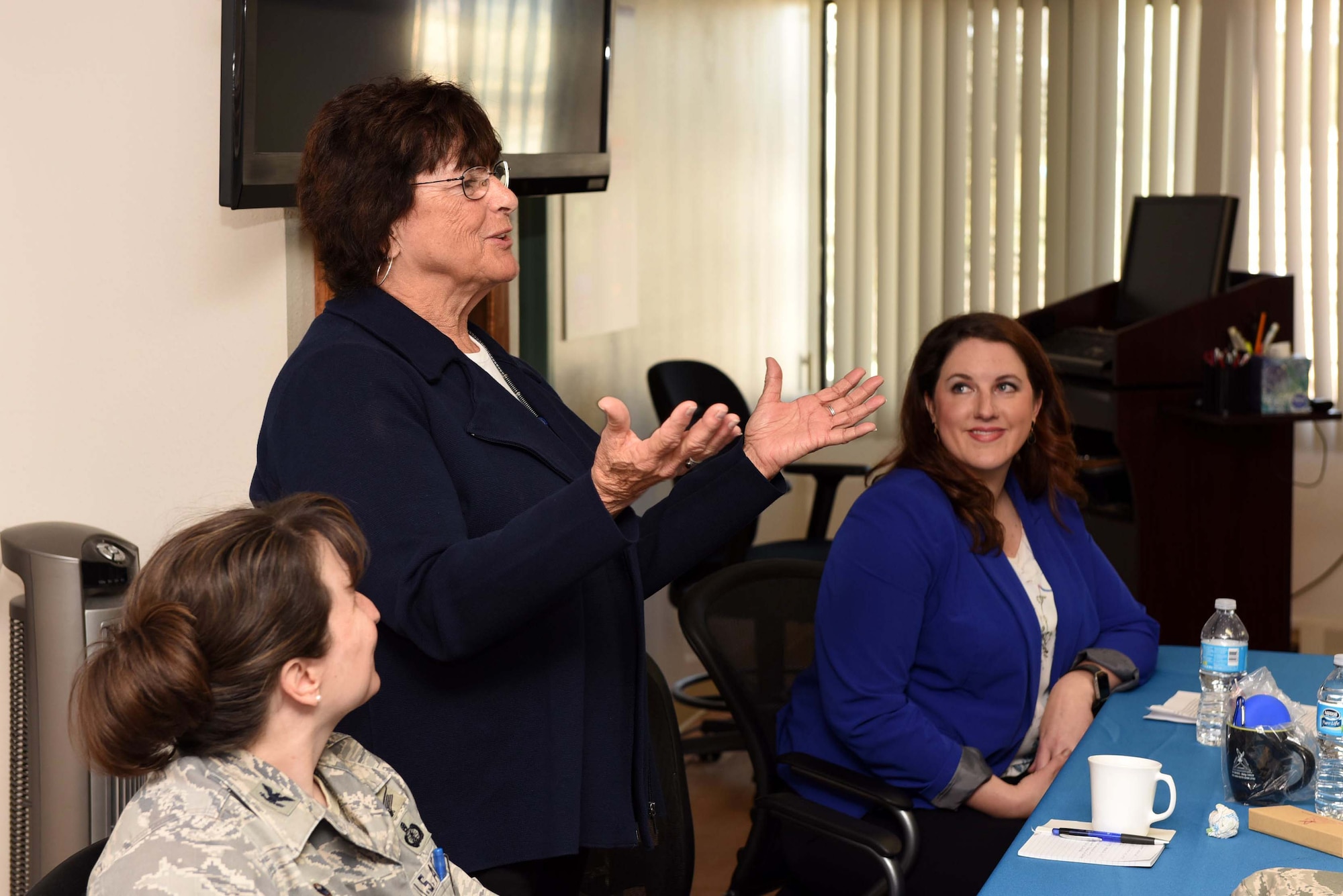 Joyce Howerton, first female mayor of Lompoc, speaks during the Women’s History Month lunch and learn at the Airman and Family Readiness Center, March 23, 2016, Vandenberg Air Force Base, Calif. The event provided mentorship to women on how to navigate the Air Force in male-dominant career fields, life as a public official and the civilian workforce. (U.S. Air Force photo by Tech. Sgt. Jim Araos/Released)