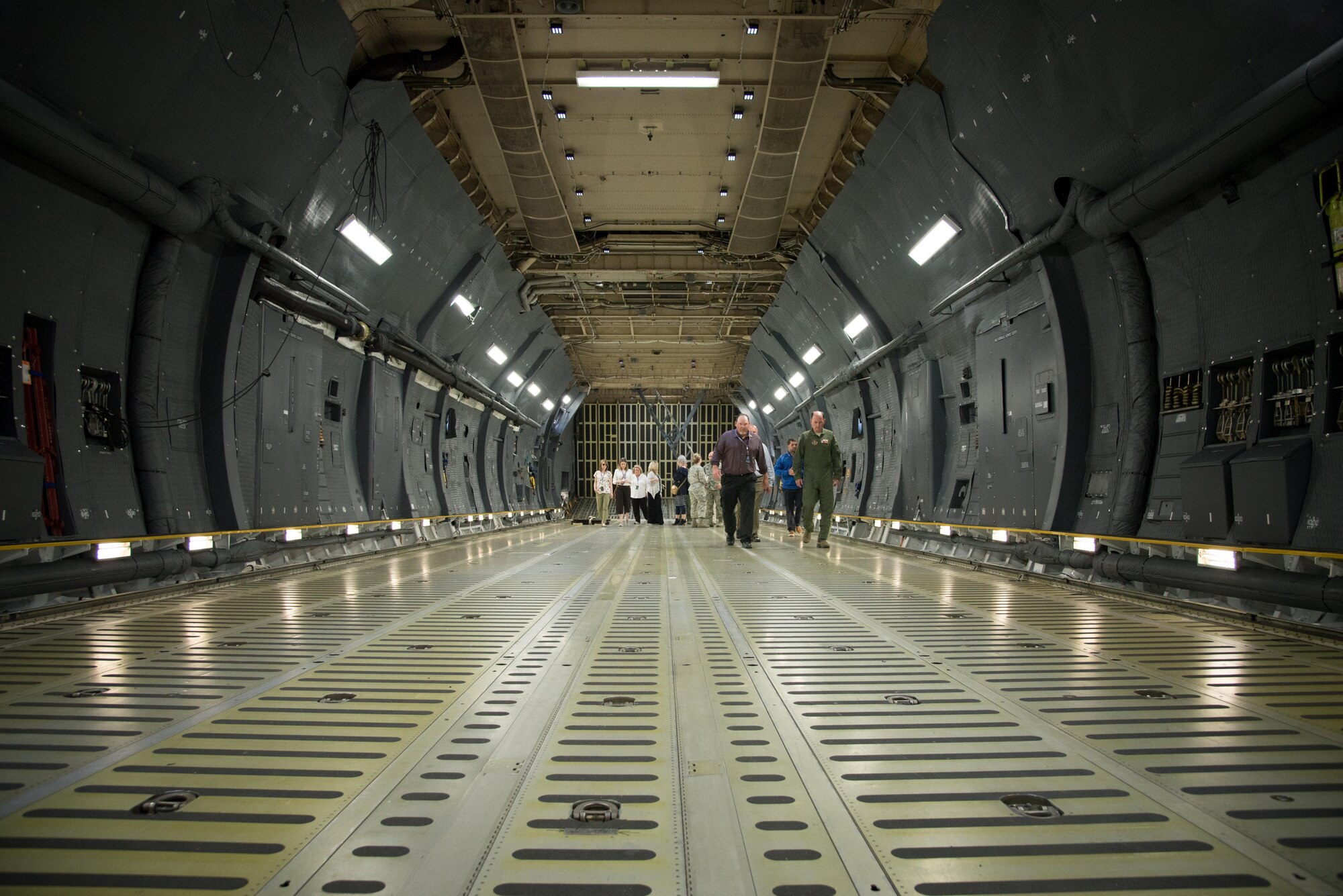 Civic leaders from the Gulf Coast tour the inside of a C-5M Super Galaxy aircraft during a 403rd Wing hosted civic leader tour at Joint Base San Antonio, March 23-24. (U.S. Air Force photo/Staff Sgt. Heather Heiney)