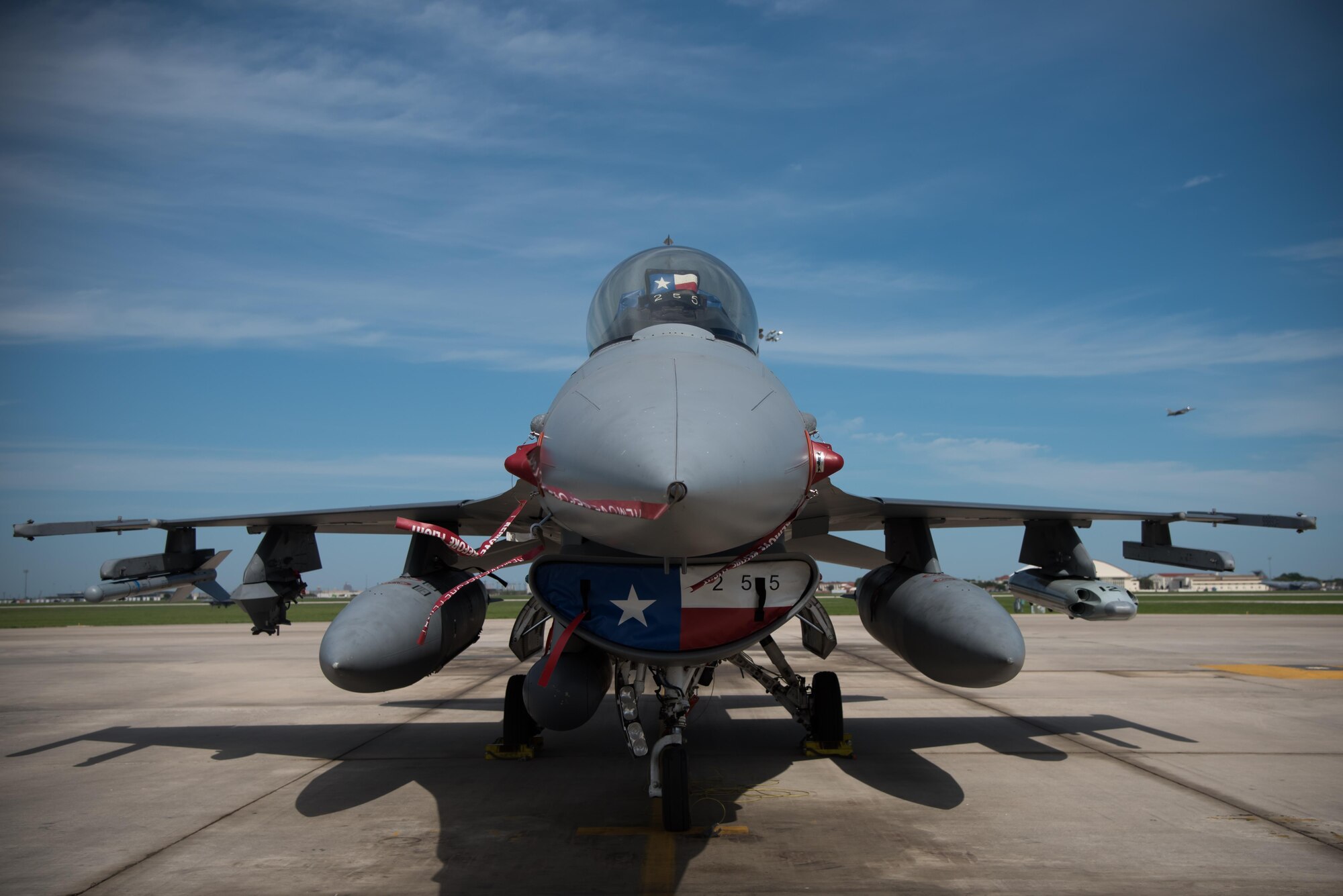 An F-16 Fighting Falcon aircraft takes off behind another F-16 during a 403rd Wing hosted civic leader tour at Joint Base San Antonio, March 23-24. (U.S. Air Force photo/Staff Sgt. Heather Heiney)