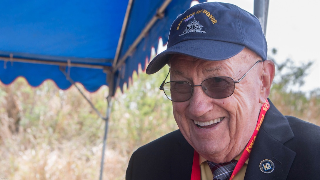 Iwo Jima veteran Francis Jackson participates in the 72nd Reunion of Honor commemorative service on Iwo To, Japan March 25, 2017.  Jackson was one of eight veterans in attendance alongside American and Japanese distinguished guests, both military and civilian. This event presented the opportunity for the U.S. and Japanese people to mutually remember and honor thousands of service members who fought and died on the hallowed grounds of Iwo Jima. 