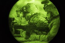 Infantrymen with the 136th Infantry Battalion Chosen Company 2nd Platoon Aerial Reaction Force provide site security during a training exercise involving a downed aircraft March 7, 2017 at Bagram Airfield, Afghanistan. The aerial reaction force is an infantry platoon that is often the first sent to a downed U.S. Army or coalition aircraft to provide combat search and rescue of aircrew and secure sensitive items aboard the aircraft. (U.S. Air Force photo by Staff Sgt. Katherine Spessa)