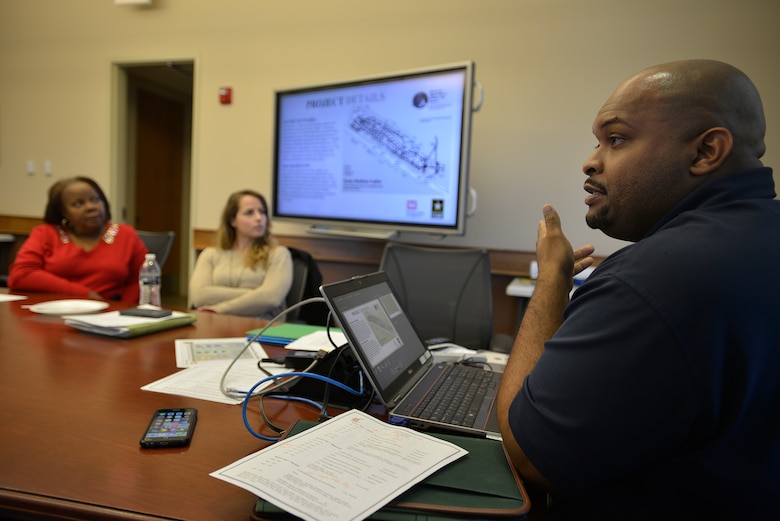 Bobby Jackson, natural resource specialist and GIS specialist, briefs facility managers about using Geographic Information Systems to locate water and sewer lines during a three-day conference March 9, 2017 at the Cheatham Lake Resource Mangers office in Ashland City.  