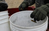 U.S. Army Reserve Staff Sgt. Jason Kelly with 366th Engineer Company, 412th Theater Engineer Command, receives ammunition for zero in preparation for completion of live-fire qualification during Operation Cold Steel at Fort McCoy, Wis., March 23, 2017. Operation Cold Steel is the U.S. Army Reserve's crew-served weapons qualification and validation exercise to ensure that America's Army Reserve units and Soldiers are trained and ready to deploy on short-notice and bring combat-ready and lethal firepower in support of the Army and our joint partners anywhere in the world. (U.S. Army Reserve photo by Staff Sgt. Debralee Best, 84th Training Command)