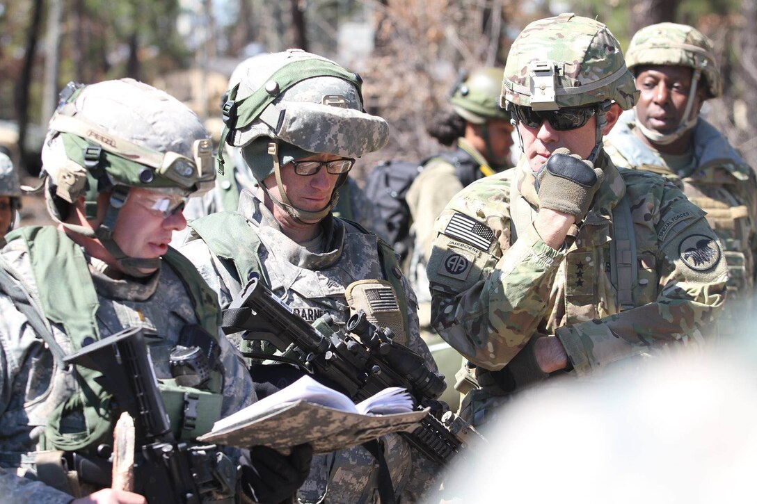 U.S. Army Reserve Commanding General, LTG Charles D. Luckey, attends a briefing during the 84th Training Command's WAREX 78-17-01 at Fort McGuire-Dix-Lakehurst on March 23, 2017. Warrior Exercises are designed to prepare units to be combat-ready by immersing them in scenarios where they train as they would fight. Roughly 60 units from the U.S. Army Reserve, U.S. Army, U.S. Air Force and other components are participating in WAREX 78-17-01, a large-scale collective training event designed to assess units' combat capabilities and help build the most capable, combat-ready, and lethal federal reserve force in the history of the nation. (U.S. Army photo by Sgt. Philip Scaringi)