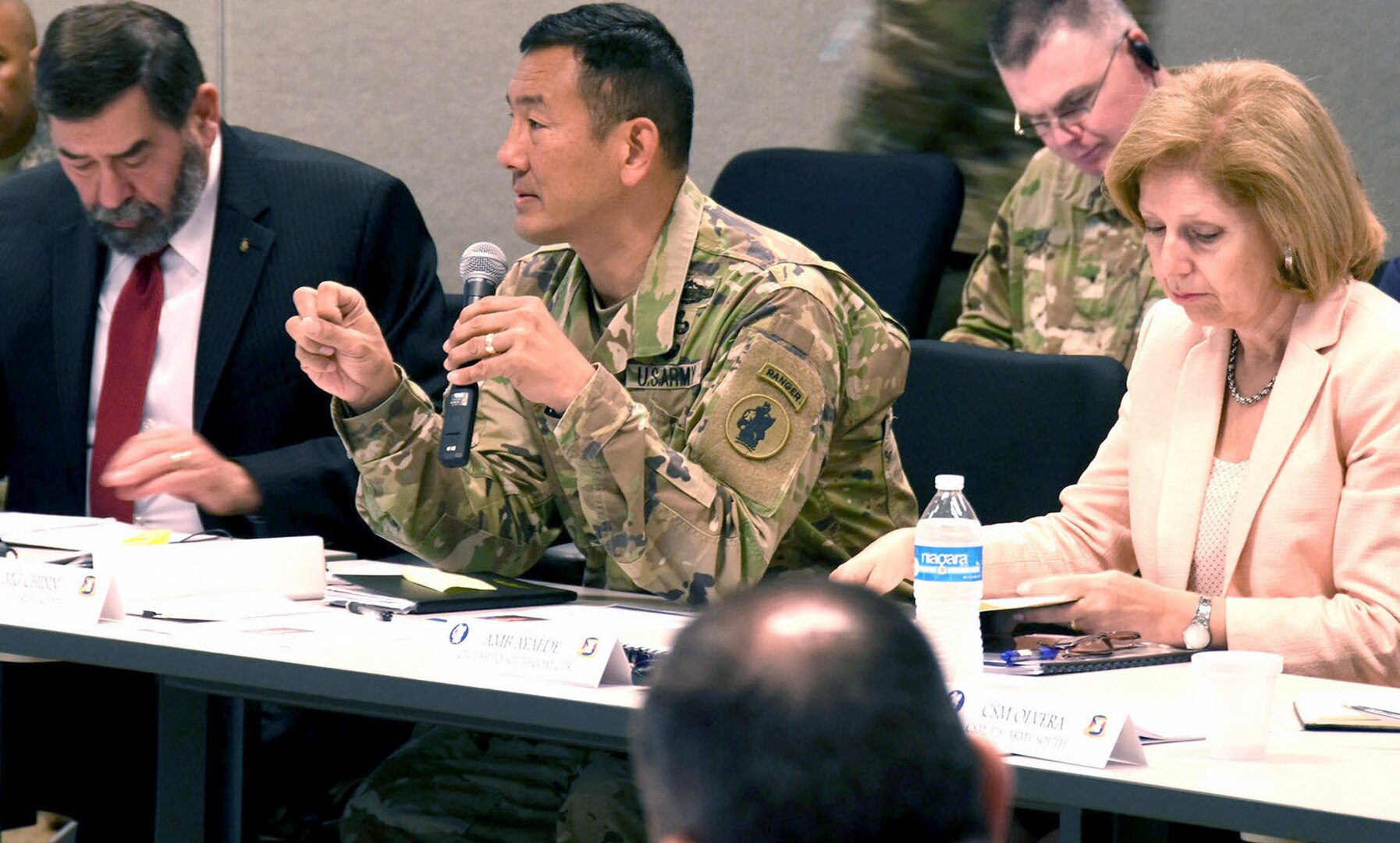 Maj. Gen K.K. Chinn, commanding general for U.S. Army South, addresses the attendees of the Central American Regional Leaders Conference on March 22 on Fort Sam Houston, Texas. The conference is designed for Central American army officers and police to gather and discuss ideas on how to counter regional threats such as drug smuggling and human trafficking. 