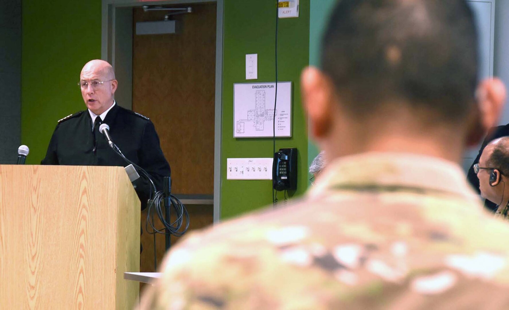 Navy Adm. Kurt W. Tidd, commander of U.S. Southern Command, addresses leaders from 10 Central American countries during the Central American Regional Leaders Conference March 22 on Fort Sam Houston, Joint Base San Antonio. The conference is a gathering of top leaders from the military and police forces of countries throughout Central America to discuss and share ideas about collectively solving regional challenges. 