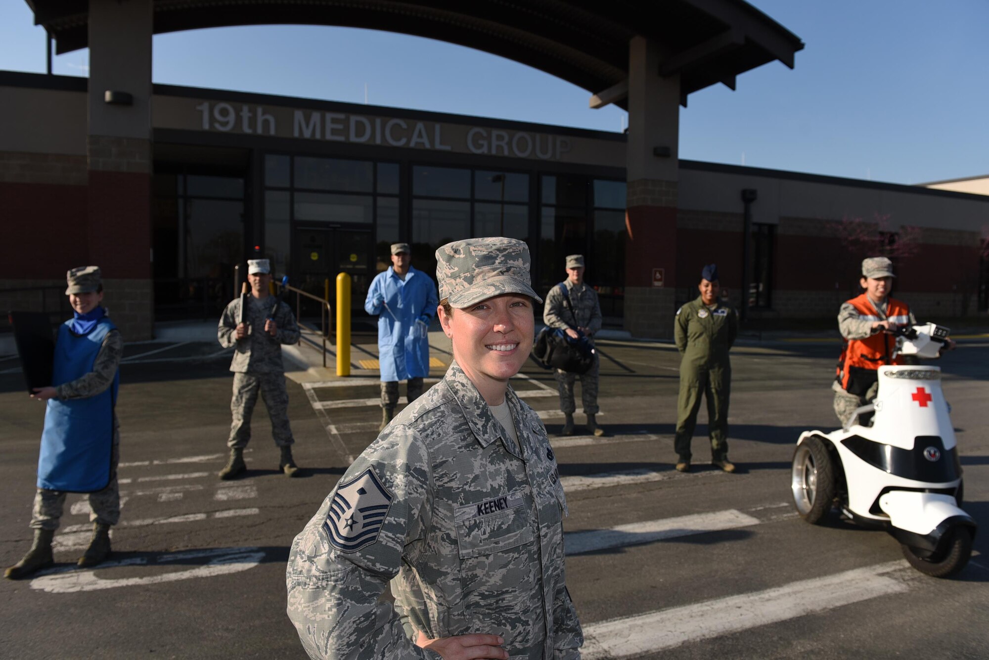 U.S. Air Force Master Sgt. Esther Keeney, 19th Medical Group first sergeant, enlisted at 18 years old and has served 17 years in the U.S. Air Force. One of her goals was to achieve the first sergeant position and supports her Airmen by listening to them and finding out what motivates them. (U.S. Air Force photo by Airman 1st Class Kevin Sommer Giron)