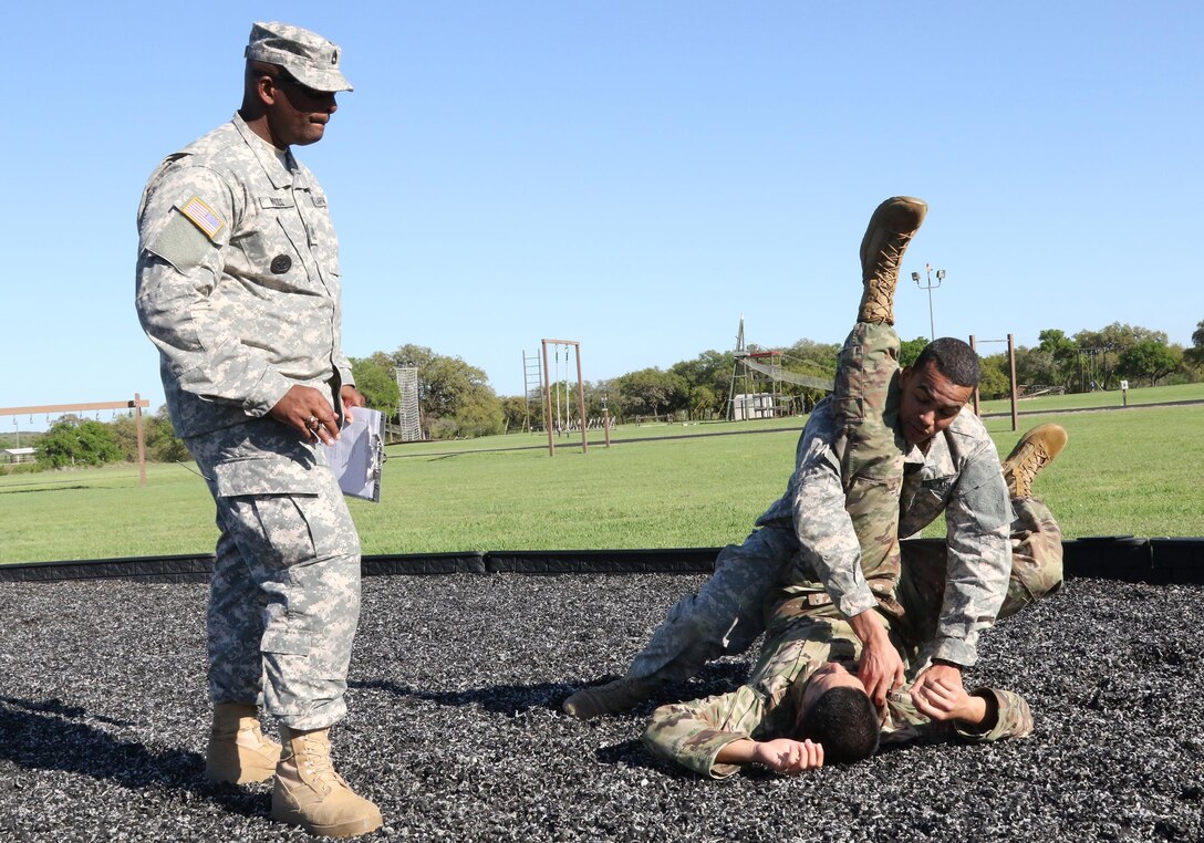 Army Reserve Staff Sgt. Danneit Disla, 2nd Brigade, 98th Training Division (Initial Entry Training), demonstrates level one combatives on an opponent during the 108th Training Command (IET) Best Warrior Competition at Camp Bullis, Texas, March 19-24, 2017. (U.S. Army Reserve photo by Maj. Michelle Lunato.)
Noncommissioned Officer of the Year