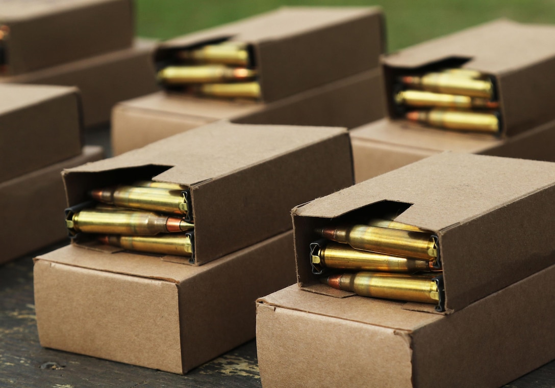 Ammunition is stacked up and ready for Army Reserve competitors during the 108th Training Command (IET) Best Warrior and Drill Sergeant of the Year Competitions at Camp Bullis, Texas, March 21, 2017. (U.S. Army Reserve photo by Maj. Michelle Lunato/released)