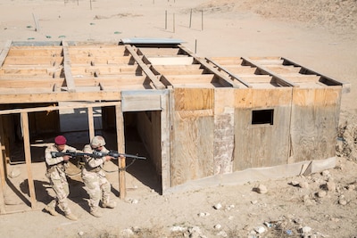 Iraqi security forces soldiers practice urban assault operations during training at Camp Manion, Iraq, March 21, 2017. Coalition forces train ISF basic combat skills to increase success on the battlefield in support of Combined Joint Task Force – Operation Inherent Resolve, the global Coalition to defeat ISIS in Iraq and Syria.  (U.S. Army photo by Spc. Christopher Brecht)