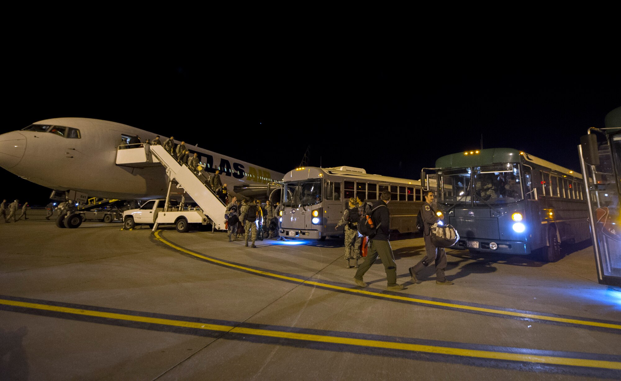 More than 200 Airmen from the 90th Fighter Squadron returned to Joint Base Elmendorf-Richardson, Alaska, March 18, 2017 after participating in a bilateral exercise with the Royal Australian Air Force Base Tindal, Northern Territory, Australia. (U.S. Air Force photo by Staff Sgt. Sheila deVera)