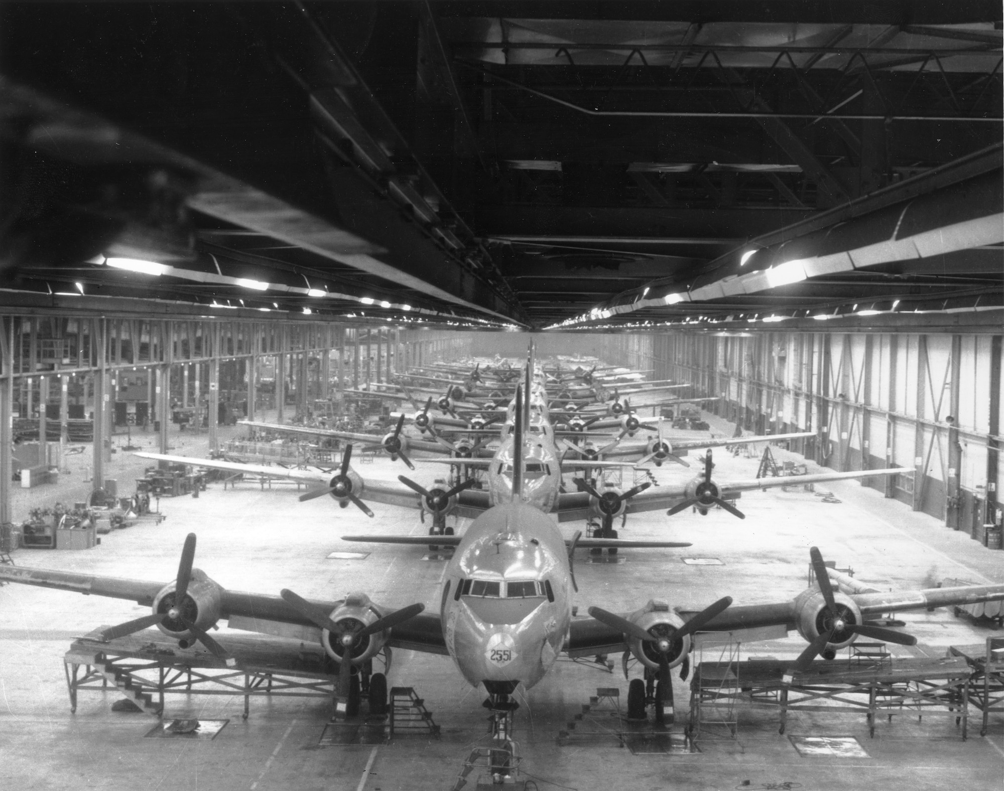 C-54 line in Bldg. 3001 at Tinker in the mid-1940s. (Photo courtesy of Tinker History Office)