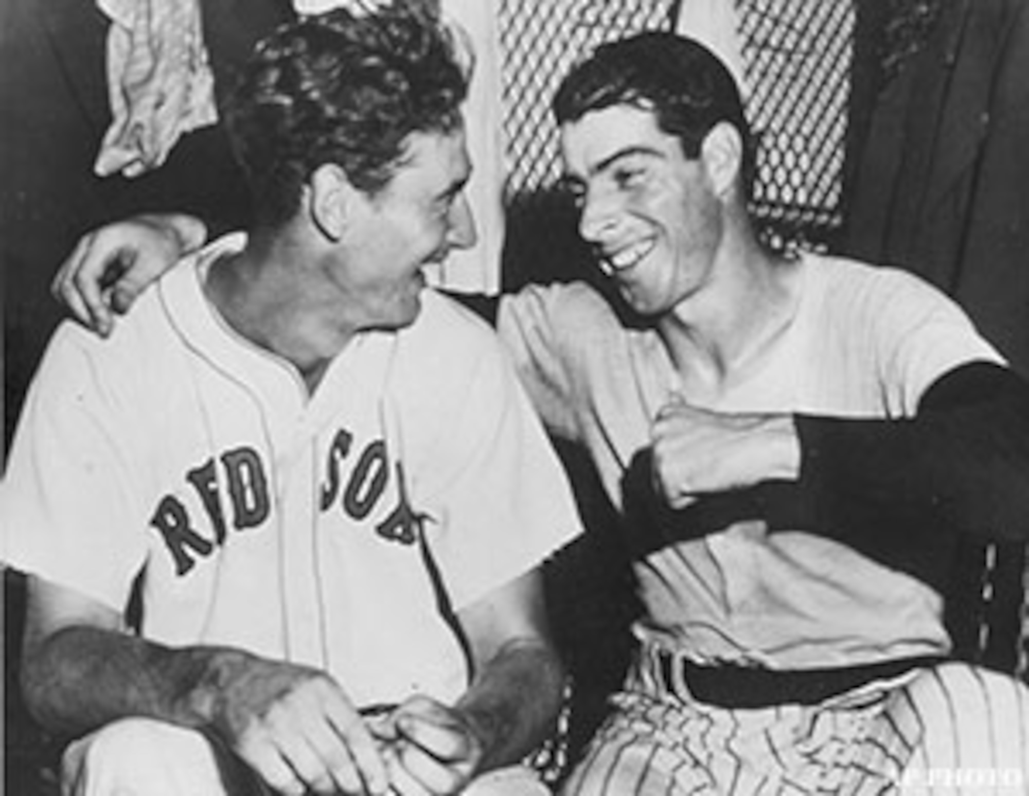Major League baseball players Ted Williams, who fought as a Marine combat pilot in World War II and Korea, and Joe DiMaggio, who served as a supply sergeant in the 7th Army Air Force team. (Courtesy photo)