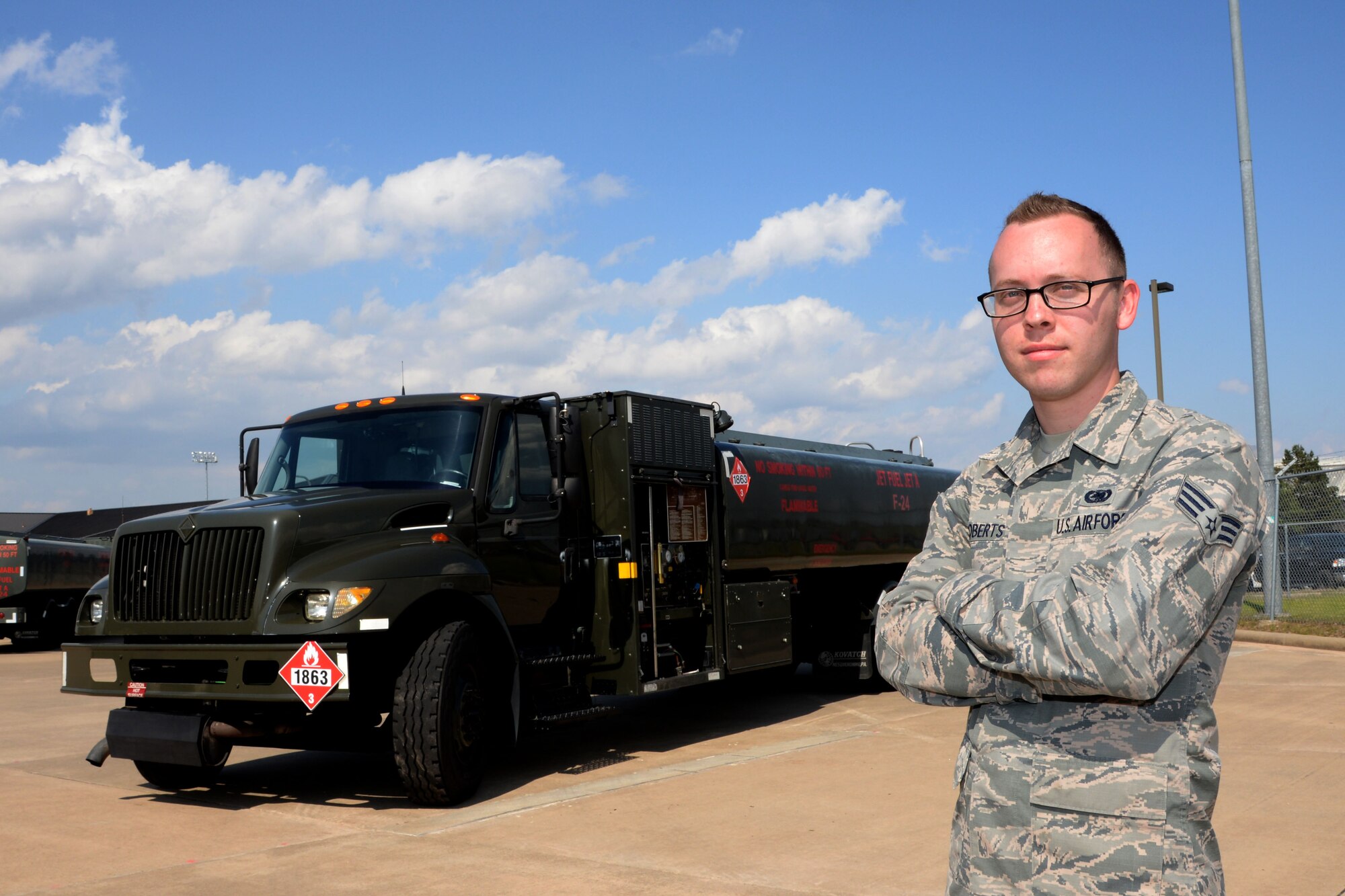U.S. Air Force Senior Airman James Roberts, 19th Logistics Readiness Squadron fuels service center technician, was nominated as Combat Airlifter of the Week March 27, 2017, at Little Rock Air Force Base, Ark. As a fuels service center controller, Roberts is responsible for the daily inventory, receipt, sales and shipment transactions of DLA-E fuel products worth $56 million yearly.  (U.S. Air Force photo by Airman 1st Class Codie Collins)
