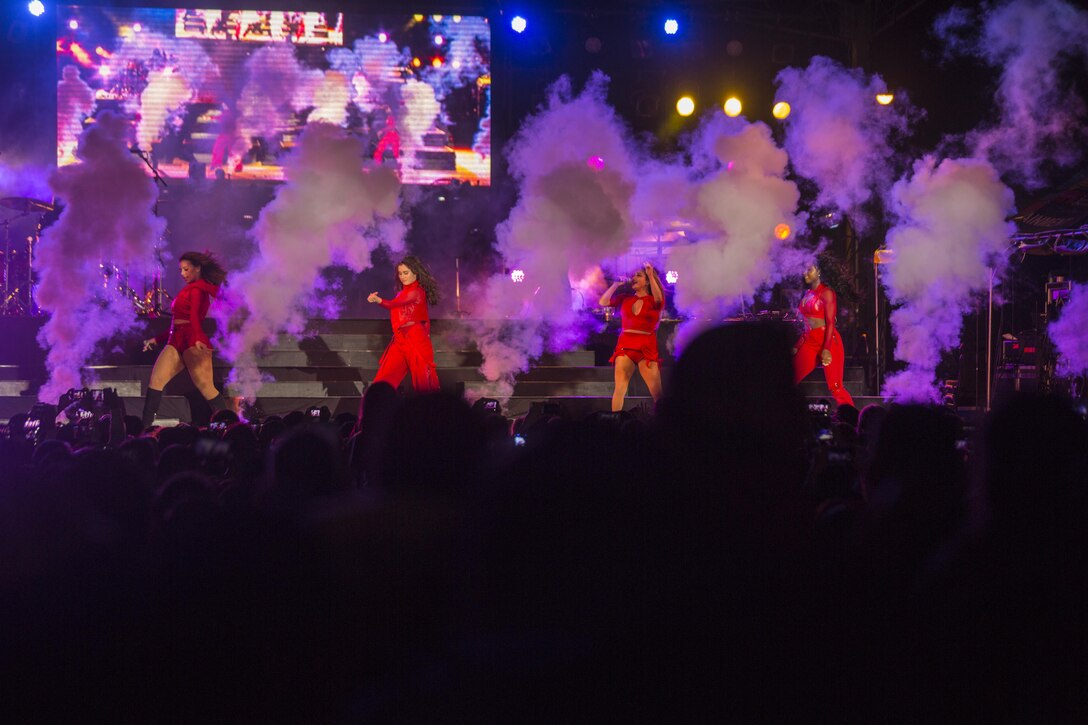 Fifth Harmony performs during a concert March 23 aboard Camp Foster, Okinawa, Japan. They performed a few of their top hits including, “BO$$,” “Work From Home,” and “That’s My Girl.” Approximately 9,500 attended the concert, including fans who travelled from mainland Japan.