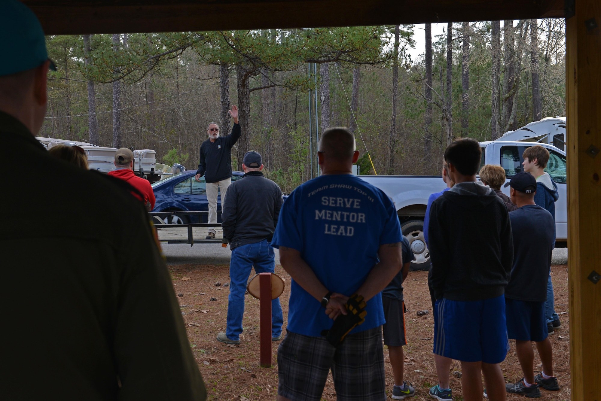 Curt Marshall, 20th Force Support Squadron (FSS) Wateree Recreation Area manager, gives a safety brief at Wateree Recreation Area near Camden, S.C., March 25, 2017. During the ninth annual Beautify Wateree event, volunteers saved the 20th FSS around $20,000 by helping to clean up winter debris. (U.S. Air Force photo by Airman 1st Class Destinee Sweeney)