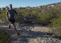 Staff Sgt. Phillip LaPoint, a 49th Maintenance Squadron stockpile technician, runs on a local trail on Feb. 15, 2017 in Alamogordo, N.M. On Jan. 7, 2017, LaPoint completed and won his first 50-mile ultra-marathon outside of Alexandria, Louisiana. (U.S. Air Force photo by Senior Airman Emily Kenney)