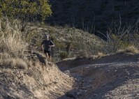 Staff Sgt. Phillip LaPoint, a 49th Maintenance Squadron stockpile technician, runs on a local trail on Feb. 15, 2017 in Alamogordo, N.M. On Jan. 7, 2017, LaPoint completed and won his first 50-mile ultra-marathon outside of Alexandria, Louisiana. (U.S. Air Force photo by Senior Airman Emily Kenney)
