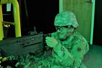 U.S. Army Reserve Pvt. 2nd Class Thomas Gonzales a Chemical, Biological, Radiological and Nuclear Specialist with the 373rd Combat Sustainment Support Battalion based in Beaumont, Texas, engages simulated targets with a M2 .50 caliber machine gun in the Engagement Skills Trainer during Operation Cold Steel, at Fort McCoy, Wis., Mar. 21, 2017.  Operation Cold Steel is the U.S Army Reserve’s crew-served weapons qualification and validation exercise to ensure that America’s Army Reserve units and Soldiers are trained and ready to deploy on short-notice bringing combat-ready and lethal firepower in support of the Total Army and our Joint Force anywhere in the world.  (U.S. Army Reserve photo by Maj. Brandon R. Mace)