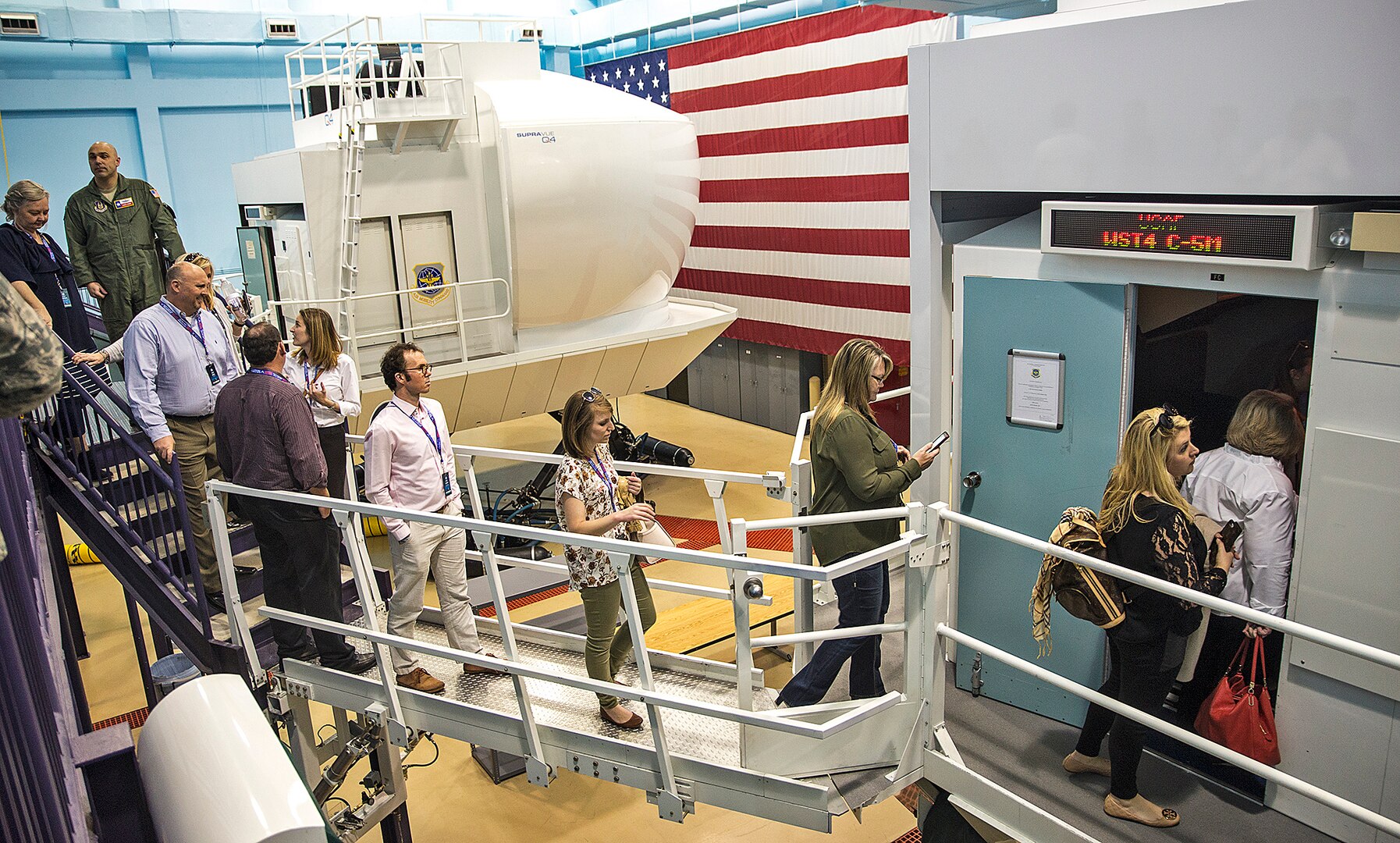 Civic Leaders from the 403rd Wing, Keesler Air Force Base, Mississippi tour a C-5M flight simulater at the 733rd Training Squadron  March 23, 2017 at Joint Base San Antonio-Lackland, Texas. The two-day visit included a tour of the C-5M Super Galaxy aircraft; a walk through of the 733rd Training Squadron, reception with the Greater San Antonio Chamber of Commerce, 433rd Maintenance Group's engine and structural shop; U.S. Army Medical Department Museum; The Center for the Intrepid; and a tour of the U.S. Army Combat Medic Training. (U.S. Air Force photo by Benjamin Faske)