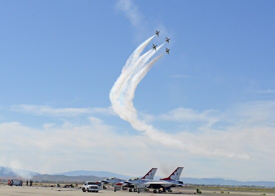 The highlight of the 2017 L.A. County Air Show was the U.S. Air Force Thunderbirds Demonstration Team. Six red, white and blue F-16s took to the skies to demonstrate precision flying both in formation and individually on both days of the air show, March 25-26. (U.S. Air Force photo by Kenji Thuloweit)