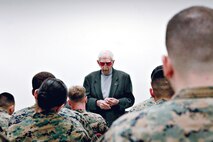 James "Horse Collar" Smith was a member of the 1st Marine Raider Battalion. He was welcomed by Marines as part of a Professional Military Education class.  Smith talked about his experiences in WWII at Guadalcanal.