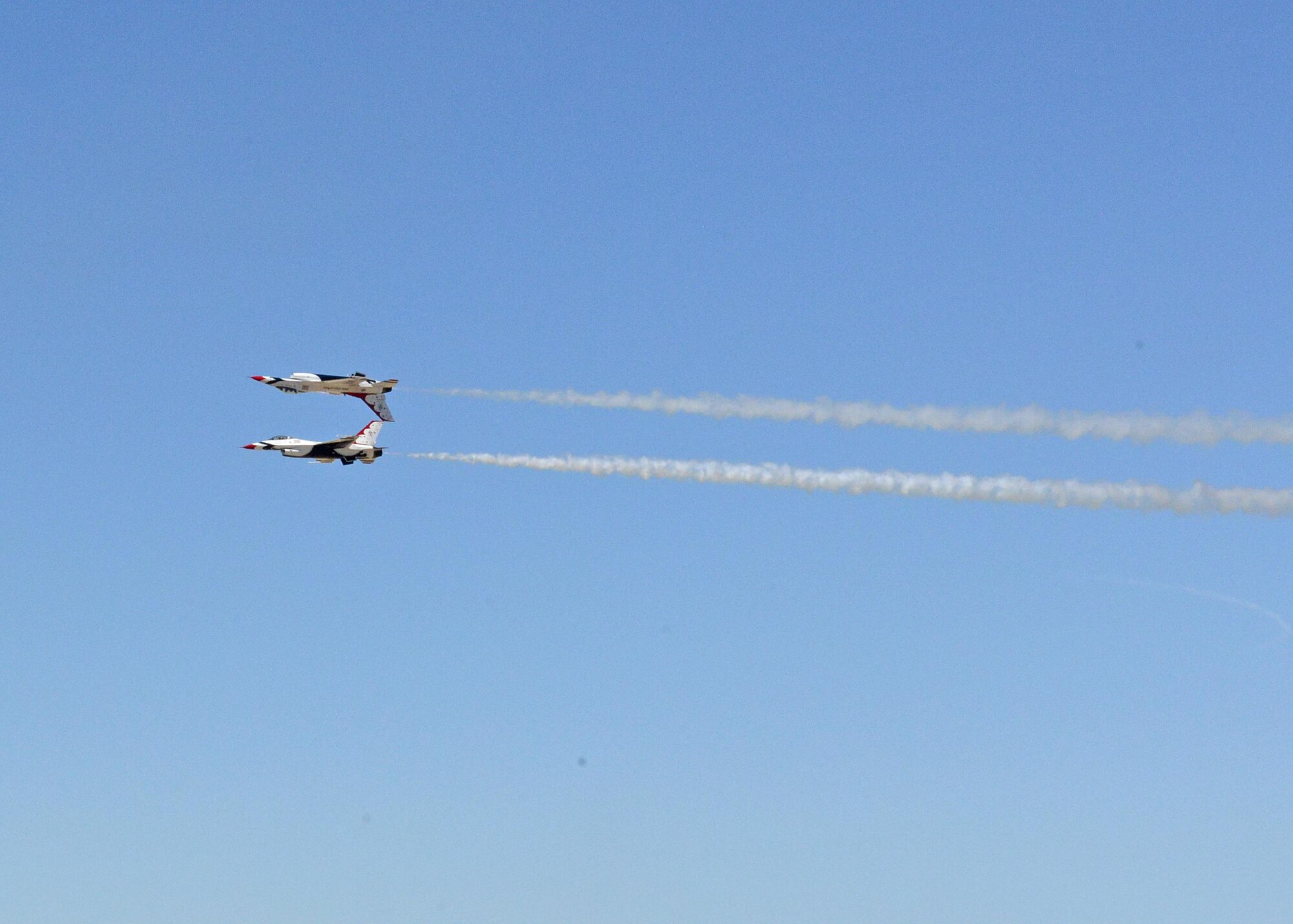 The highlight of the 2017 L.A. County Air Show was the U.S. Air Force Thunderbirds Demonstration Team. Six red, white and blue F-16s took to the skies to demonstrate precision flying both in formation and individually on both days of the air show, March 25-26. (U.S. Air Force photo by Kenji Thuloweit)