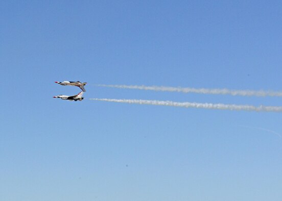 The highlight of the 2017 L.A. County Air Show was the U.S. Air Force Thunderbirds Demonstration Team. Six red, white and blue F-16s took to the skies to demonstrate precision flying both in formation and individually on both days of the air show, March 25-26. (U.S. Air Force photo by Kenji Thuloweit)